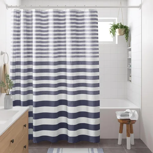 Vista 27 de Cortina Madison Park Spa Waffle de ducha con tela combinada y tratamiento 3M Scotchgard para control de humedad, decoración moderna para el baño