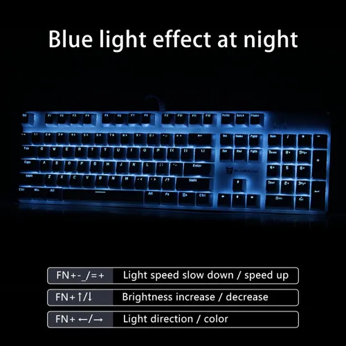 Vista 5 de Teclado mecánico para juegos Teclado mecánico intercambiable en caliente Teclado retroiluminado azul hielo con interruptores marrones y 104 teclas