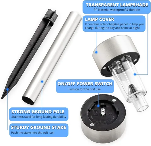 Vista 7 de GIGALUMI Luces Solares para Senderos, Acero Inoxidable IP44 Impermeables Encendido/Apagado Automático Luces LED Solares para Exteriores para Jardín