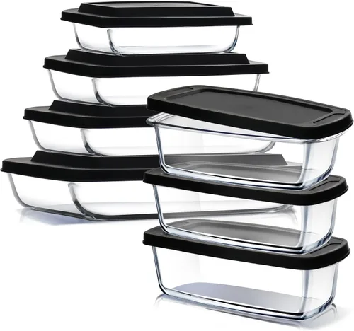 Vista 10 de EATEX Cacerola de vidrio profundo de 8 piezas para horno con tapas de plástico, platos de vidrio para horno, utensilios rectangulares para hornear