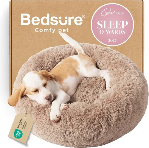 Vista 84 de Bedsure - Cama calmante para perros pequeños y medianos, lavable, con forma de dona, antideslizante, afelpada, esponjosa, pelo sintético, cama