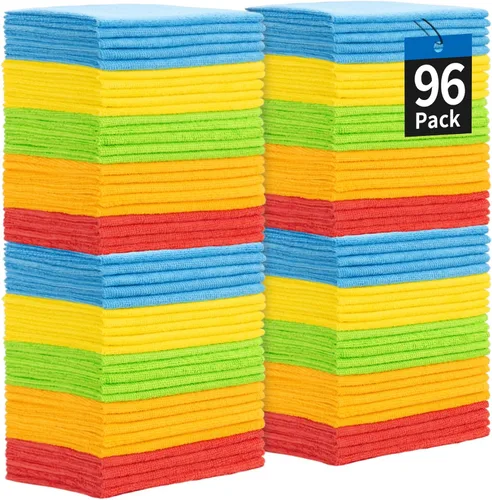 Vista 21 de Toallas de microfibra para automóviles, paquete de 24 paños de limpieza de microfibra, toallas de limpieza de 11.5 x 11.5 pulgadas, absorbentes a