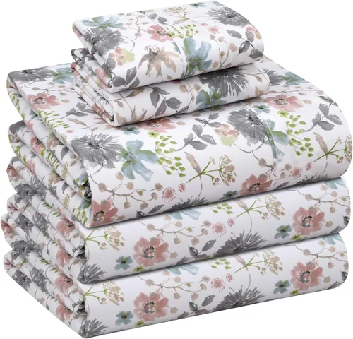 Vista 132 de RUVANTI Sábanas 100% algodón percal tamaño Queen, diseño floral refrescante y transpirable, duraderas, con una sensación nítida, suave y cómoda