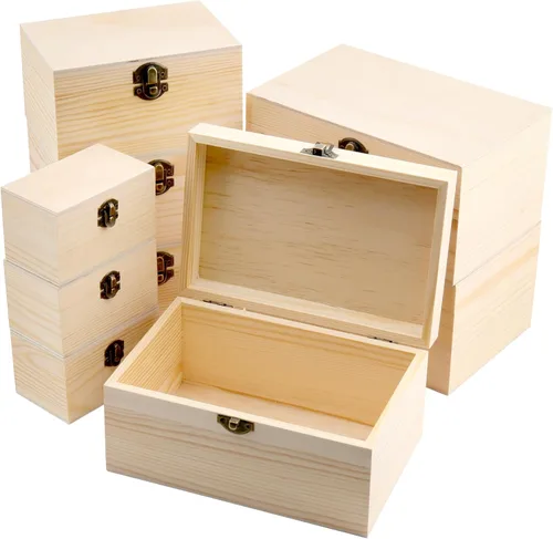 Vista 8 de FUNSUEI 4 cajas de madera de 7.9 x 5.1 x 3.9 pulgadas con tapa con bisagras, caja de madera sin terminar, cajas de madera para manualidades