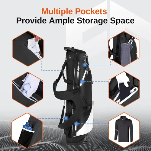 Vista 5 de Bolsa ligera de golf con soporte, divisores de longitud completa de 4 vías, con capacidad para hasta 10 palos, bolsa de golf de 3.7 lbs con correas
