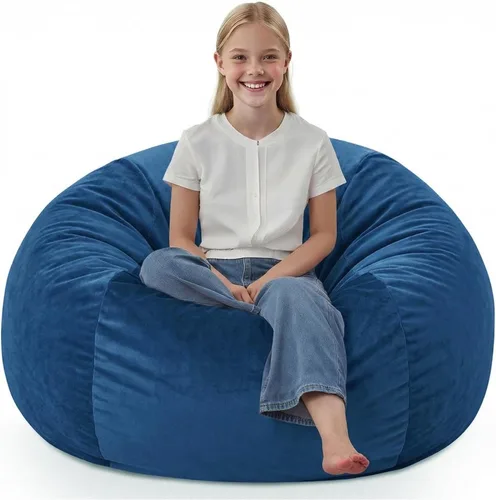Vista 62 de Puf de 5 pies, puf grande con relleno de espuma viscoelástica, sofá puff esponjoso con funda de terciopelo holandés, puf redondo para sala de estar