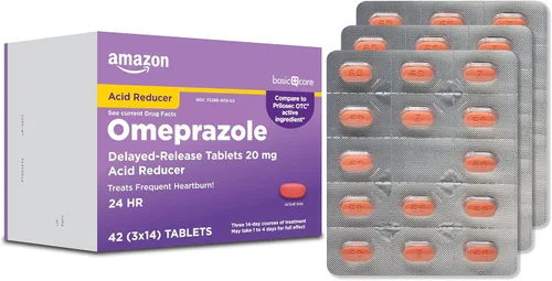 Vista 2 de Amazon Basic Care - Omeprazol, tabletas de liberación retardada de 20 mg, trata la acidez estomacal frecuente, reductor de ácido, medicina