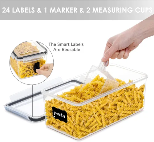 Vista 3 de Vtopmart 4 recipientes herméticos de almacenamiento de alimentos de 3.2 L y 4 recipientes de pasta de 2.8L para despensa, espaguetis, harina, azúcar