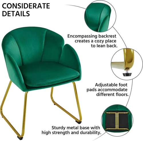 Vista 14 de Yaheetech Sillón moderno de piel sintética, silla de maquillaje en forma de flor con patas de metal dorado para sala de estar, sala de maquillaje