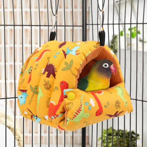 Vista 6 de Wontee Casa nido de pájaros, para invierno, cálida cabaña para acurrucarse, cama para pájaros, hamaca colgante para loros, periquitos, periquitos
