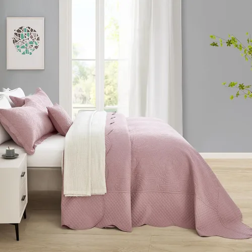 Vista 3 de HZ & HY Colcha tamaño King extragrande, juego de ropa de cama ultrasónica, edredón ligero y delgado, reversible, 5 piezas, 100% microfibra, Mauve