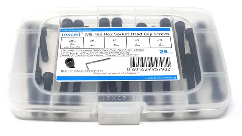 Vista 52 de iexcell Juego de 50 tornillos M4 x 20/25/30/35/40 de acero de aleación de grado 12.9, acabado de óxido negro
