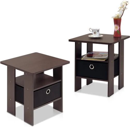 Vista 13 de Furinno ANDREY - Mesa auxiliar, mesa de centro, mesita de noche con estantes abiertos y contenedor de almacenamiento, mesa de cabecera, para sala