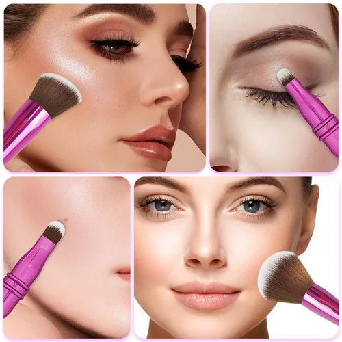 Vista 4 de Jilier Juego de brochas de maquillaje 4 en 1, brochas de maquillaje de viaje con estuche, brocha para base y rubor, cepillo para sombra de ojos