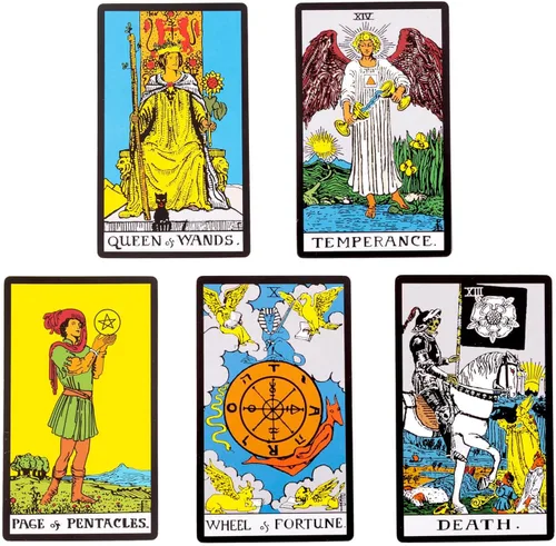 Vista 4 de Vitacera - Baraja de cartas de tarot original con guía y bolsa de tarot de lino - Ilustraciones clásicas de Smith, barajas de tarot estándar