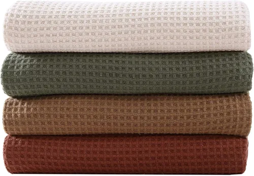 Vista 8 de Eddie Bauer - Manta tamaño Queen, ropa de cama de algodón 100% suave con textura de tejido gofre, 400 GSM, manta para sofá o cama (verde)