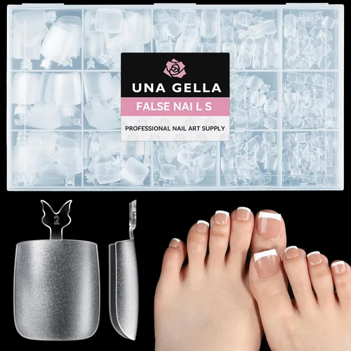 Vista 27 de UNA GELLA Uñas postizas cortas ovaladas de almendra, 504 unidades, uñas postizas a presión, preformadas, puntas de uñas de gel redondas de almendra