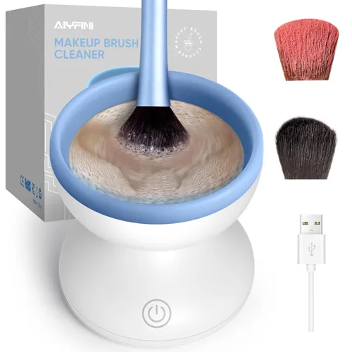 Vista 8 de Alyfini Máquina Limpiadora de Brochas de Maquillaje - Limpiador Eléctrico Profesional de Brochas de Maquillaje, Solución Limpiadora para Brochas