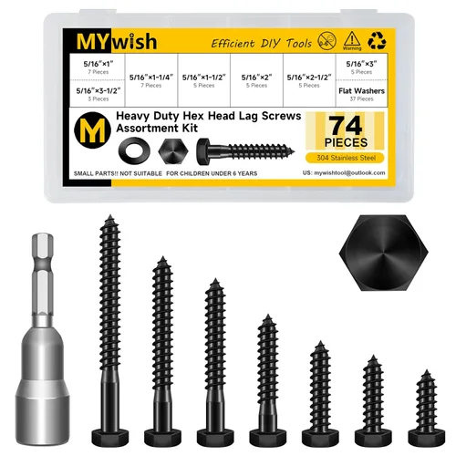 Vista 15 de Mywish (8 juegos) pernos de retraso de cabeza hexagonal de 1/2 x 3 pulgadas, tornillos de retraso resistentes con arandelas, pernos de acero