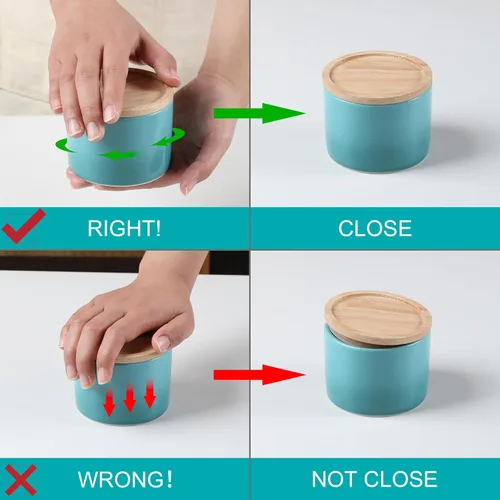 Vista 5 de Botes de Cocina Sweejar Tarro de Cerámica para Almacenamiento de Alimentos, Contenedores Apilables con Tapa de Madera de Sellado Hermético