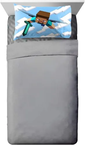 Vista 3 de Jay Franco Minecraft Daytime - Juego de ropa de cama completa de 7 piezas - Incluye edredón y juego de sábanas - La ropa de cama presenta a Alex
