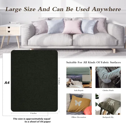 Vista 4 de KING MOUNTAIN Parches de reparación de lino fino, tela autoadhesiva, 8 x 11 pulgadas, 2 unidades, multicolor, para sofá (negro carbón)