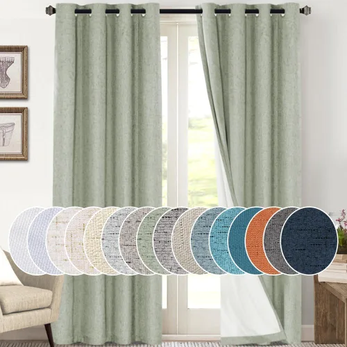 Vista 266 de Primitive - Cortinas opacas 100 % de lino texturizado natural para dormitorio, sala de estar, cortinas para ahorra energía, tela de arpillera