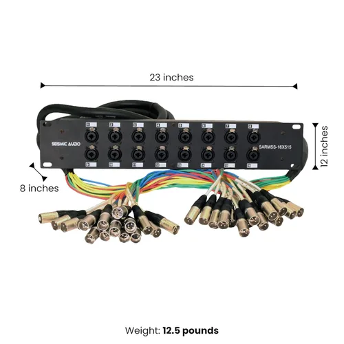 Vista 2 de Seismic Audio SARMSS-16x515 - Cable divisor de serpiente de 16 canales XLR TRS combinado para montaje en rack - Troncos XLR de 1.5 y 4.6 metros