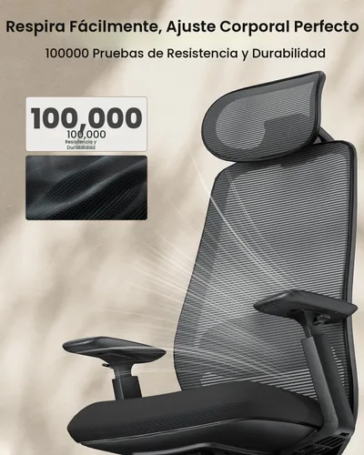 Vista 9 de ProtoArc Silla ergonómica de oficina – EC200 Silla de escritorio de malla con respaldo alto para computadora con soporte lumbar, reposacabezas