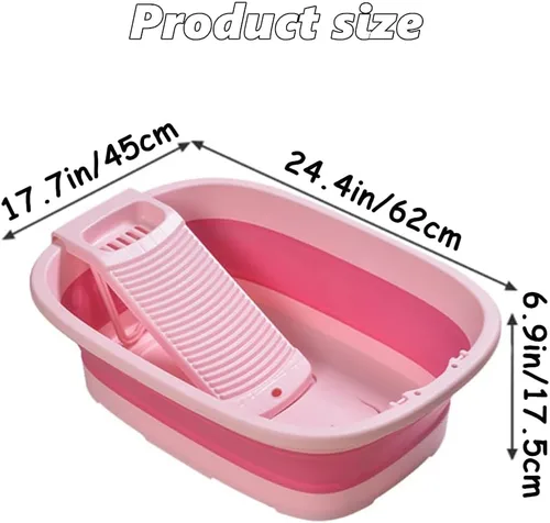 Vista 2 de chislim Lavabo plegable para lavandería, cesta de ahorro de espacio, bañera de lavado con tabla de frotamiento, práctica tina multiusos para baño