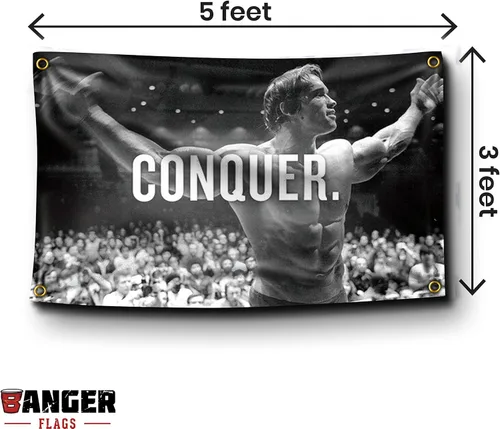 Vista 2 de Banger - Original Arnold Schwarzenegger Conquer - Decoración de pared inspiradora motivacional para oficina, gimnasio, dormitorio, diseño en una