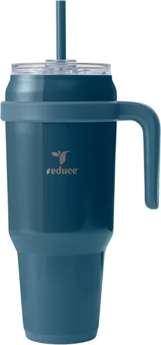 Vista 21 de REDUCE Vaso de acero inoxidable de 24 onzas con asa, con aislamiento al vacío de doble pared, tapa a prueba de sudor y popote reutilizable, mantiene
