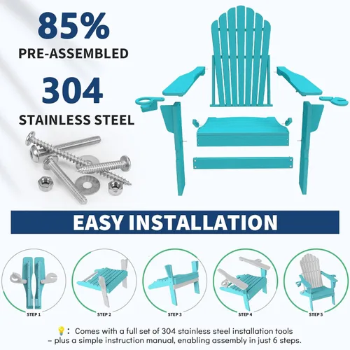 Vista 8 de Plawdlik Silla Adirondack plegable de gran tamaño mejorada 2026, silla para hoguera resistente de 380 libras con respaldo extra alto de 37.8