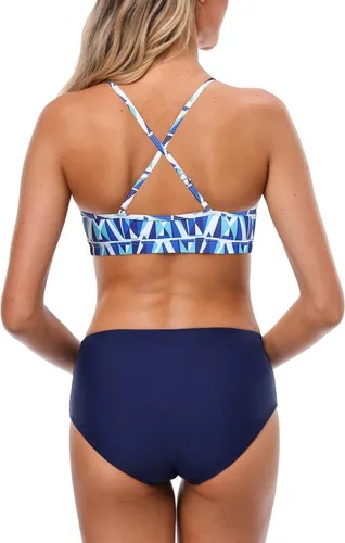 Vista 7 de CharmLeaks Conjuntos de bikini para mujer, trajes de baño deportivos de dos piezas con cuello alto