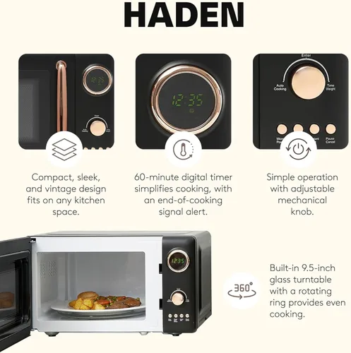 Vista 3 de Haden Horno microondas de 700 vatios y 0.7 pies cúbicos con controles digitales, descongelación e inicio instantáneo para encimera