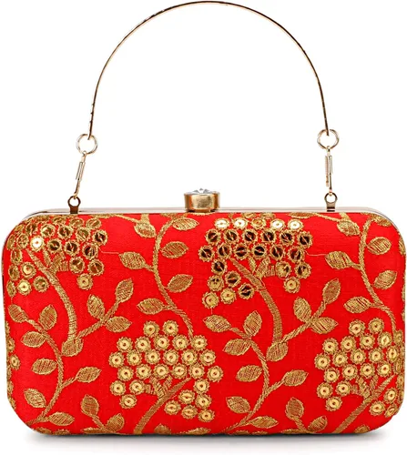 Vista 2 de LONGING TO BUY Embrague de caja de diseño hecho a mano - Bordado Zari para mujer