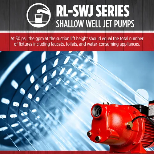 Vista 5 de Red Lion RL-SWJ50 1/2 HP, 12.6 GPM Bomba de chorro de pozo poco profundo de hierro fundido de doble voltaje (115/230 voltios), roja, 97080502