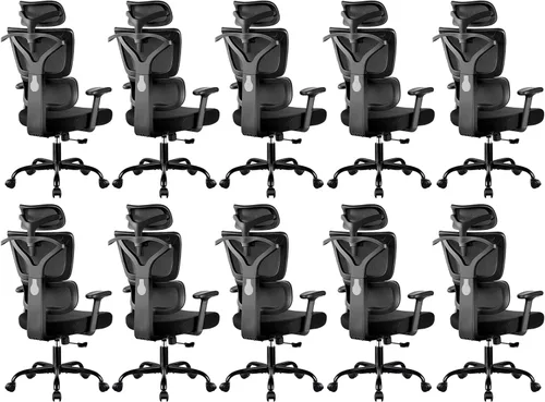 Vista 11 de Silla de Oficina Ergonómica de Respaldo Alto Silla de Escritorio con Soporte Lumbar, Silla de Computadora de Malla Transpirable con Reposabrazos