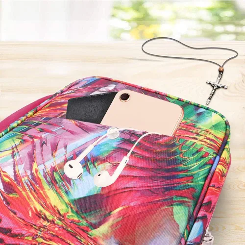 Vista 5 de Fundas para la Biblia para mujer con asa de transporte, funda de libro con bolsillo con cremallera, funda para la Biblia para mamá, damas