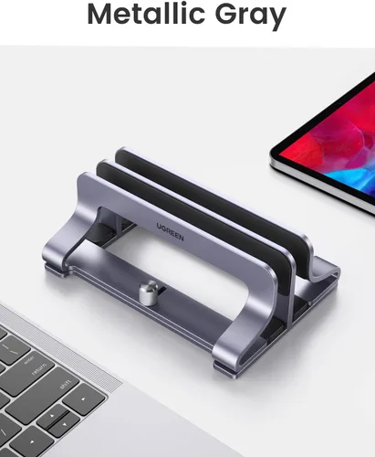 Vista 8 de UGREEN - Soporte vertical para laptop de 2 ranuras para escritorio, compatible con MacBook Pro Air, Lenovo Ideapad, Surface Book, HP Notebook, Dell