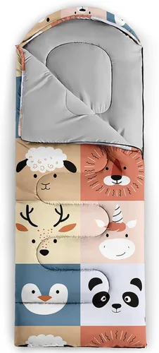 Vista 4 de Saco de dormir para niños y niñas, estampado de ondas azules, ligero, cálido, portátil, para exteriores, interiores, impermeable, resistente al