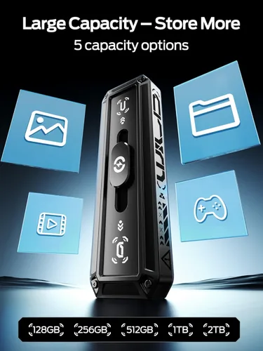 Vista 7 de MOVE SPEED Unidad USB 128GB SSD Externa 520MB/s Velocidad de Lectura, Unidad Externa USB 3.2+USB C Dobles Puertos, SSD Portátil Diseño