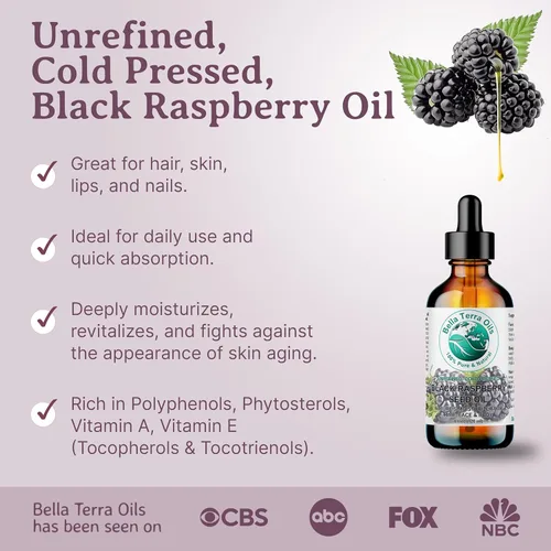 Vista 3 de Bella Terra Oils - Aceite de semilla de frambuesa negra de 8 onzas - Elixir natural mejorado con ácido elágico y vitamina A, secreto cosmético
