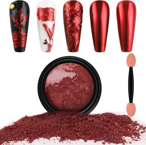 Vista 8 de Artdone Polvo de Uñas Cromado, Espejo Metálico, Efecto Brillantina, Pigmento Iridiscente Aurora, Sirena, Perla, Kit de Polvo para Esmalte de Gel