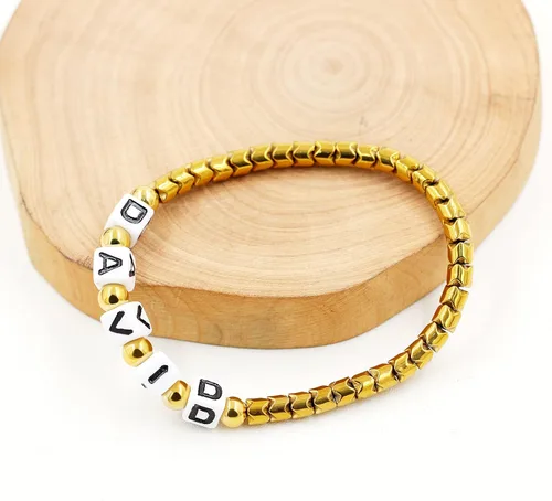 Vista 3 de Personalized Custom Name Initial Letters Hematite Beads Bracelets for Women Men Best Friend Y1533