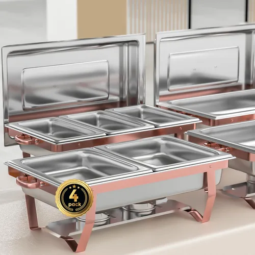 Vista 22 de IMACONE Juegos de Recipientes Calentadores de Buffet (Chafing Dish) de 2 Piezas, 8 Cuartos de Galón de Acero Inoxidable Rectangulares Chafers