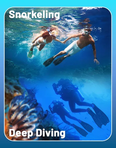 Vista 9 de Greatever Aletas de esnórquel con bolsillo completo para el pie, aletas largas y duraderas para buceo, equipo de esnórquel profesional