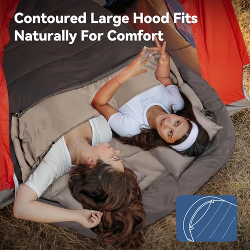 Vista 3 de MEREZA Mummy Double Sleeping Bag for Adults with Pillow Cold Weather 0 Degree 2 Person Sleeping Bag for Big Tall Mens Couples Family Camping