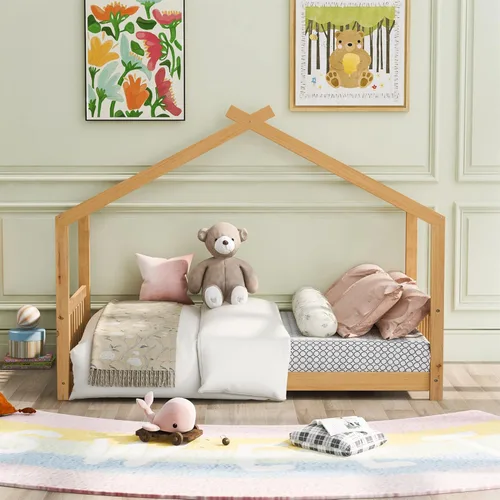 Vista 66 de Harper & Bright Designs Cama matrimonial para niños, cama de madera con cabecera y estribo, base de cama matrimonial para niños pequeños, cuna