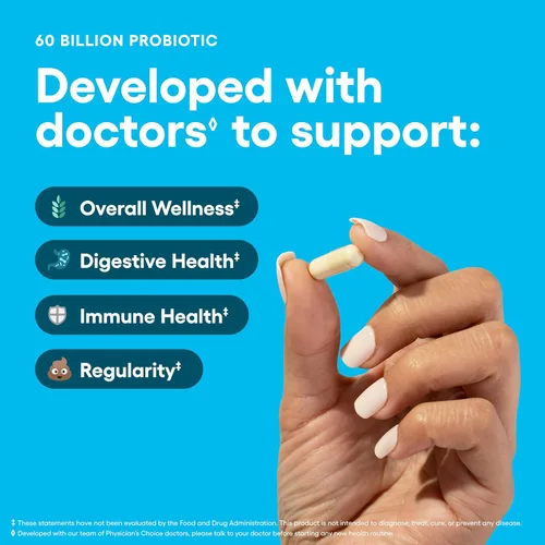 Vista 3 de Physician's CHOICE Probióticos 60 mil millones de UFC – 10 cepas + prebióticos orgánicos – Salud inmunológica, digestiva e intestinal – Apoya